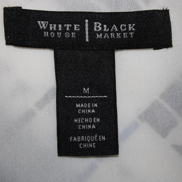 White House BM Sz M White Navy Multi Color Polyester Chiffon Overlay Lined Top