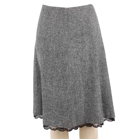 Liz Claiborne Sz 8 Black White Gray Lace Hem Lined A Line Wool Blend Skirt