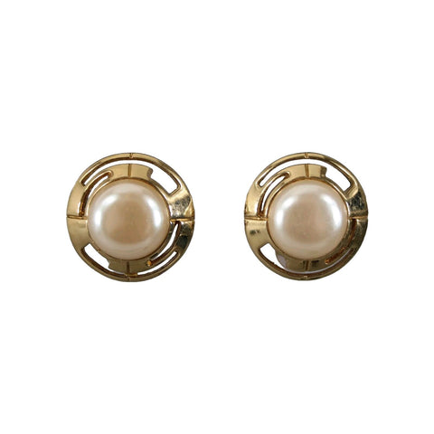 St John Goldtone Cream Faux Pearl 1" Clip On Earrings