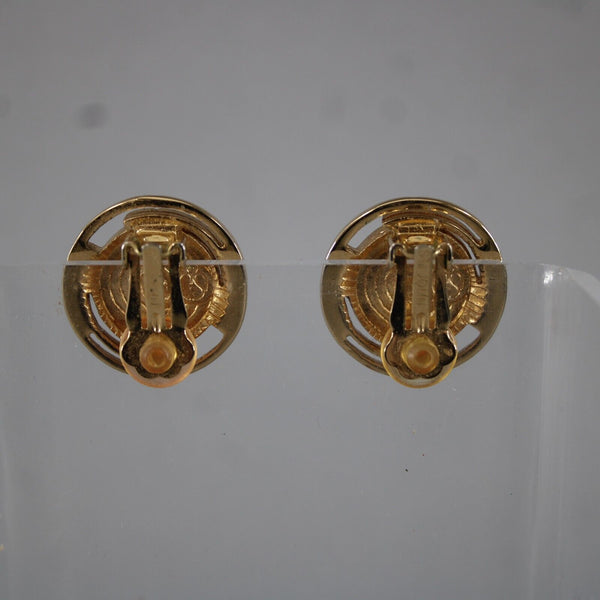 St John Goldtone Cream Faux Pearl 1" Clip On Earrings