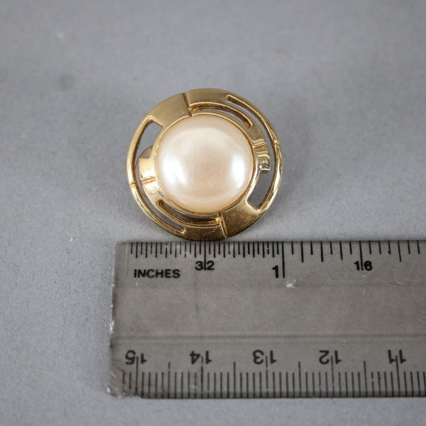 St John Goldtone Cream Faux Pearl 1" Clip On Earrings