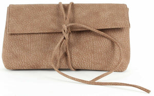 Bam Forever 13 x 7 x 3 Brown Vegan Suede Wrap Tie Polyurethane Clutch Purse