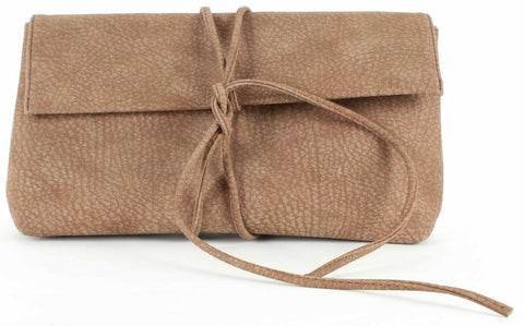 Bam Forever 13 x 7 x 3 Brown Vegan Suede Wrap Tie Polyurethane Clutch Purse