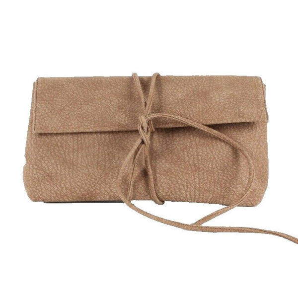 Bam Forever 13 x 7 x 3 Brown Vegan Suede Wrap Tie Polyurethane Clutch Purse