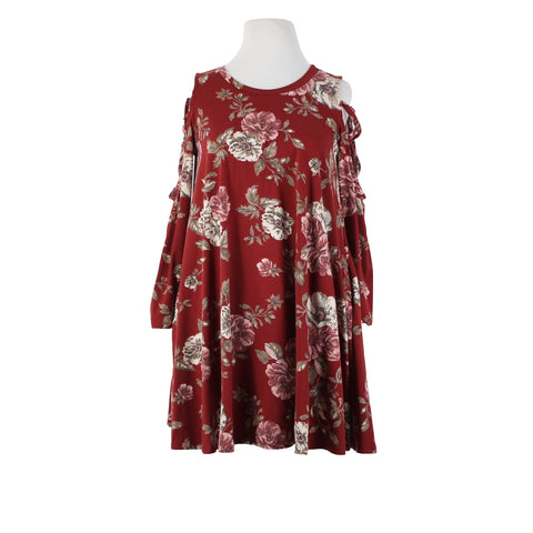 Pomelo Sz S? Burgundy Red Multi Color Pockets Cold Shoulder No Fabric Dress