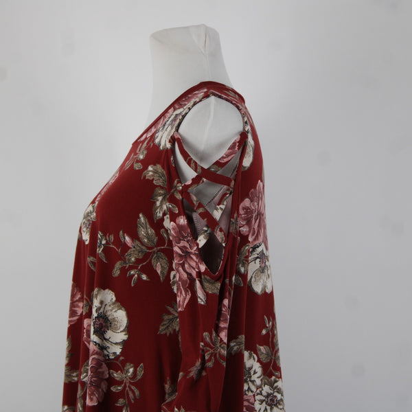 Pomelo Sz S? Burgundy Red Multi Color Pockets Cold Shoulder No Fabric Dress