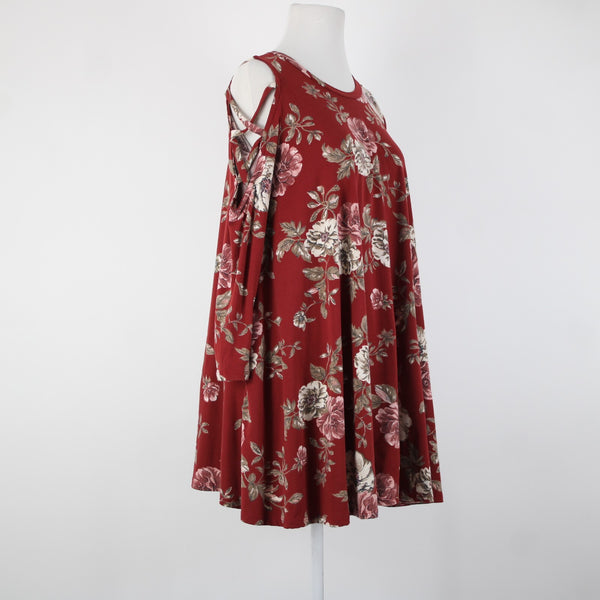 Pomelo Sz S? Burgundy Red Multi Color Pockets Cold Shoulder No Fabric Dress