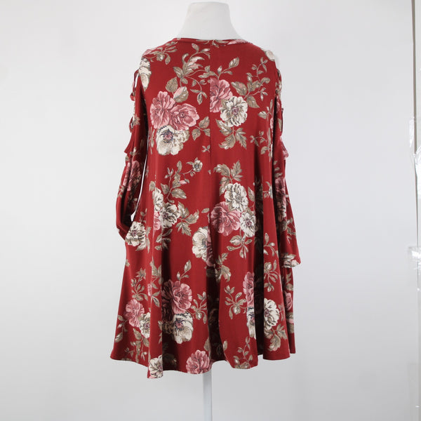 Pomelo Sz S? Burgundy Red Multi Color Pockets Cold Shoulder No Fabric Dress