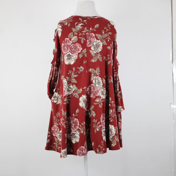 Pomelo Sz S? Burgundy Red Multi Color Pockets Cold Shoulder No Fabric Dress