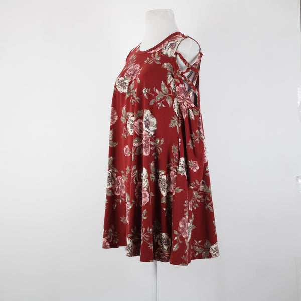 Pomelo Sz S? Burgundy Red Multi Color Pockets Cold Shoulder No Fabric Dress