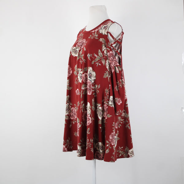 Pomelo Sz S? Burgundy Red Multi Color Pockets Cold Shoulder No Fabric Dress
