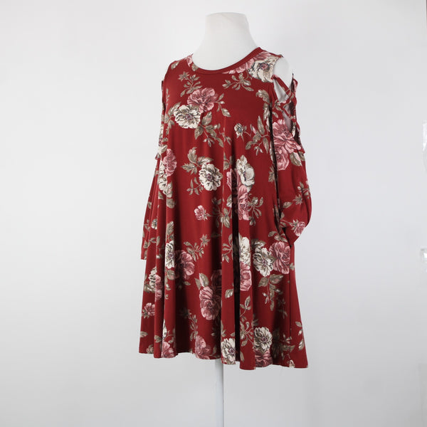 Pomelo Sz S? Burgundy Red Multi Color Pockets Cold Shoulder No Fabric Dress