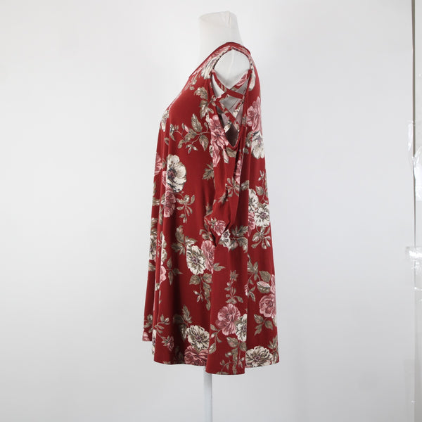 Pomelo Sz S? Burgundy Red Multi Color Pockets Cold Shoulder No Fabric Dress