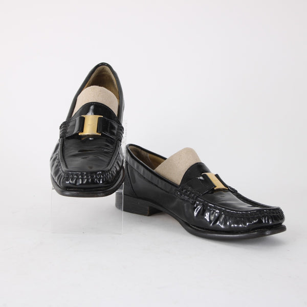 Bally Flats Tempest Sz 6.5 N Black Gold Hardware Leather Upper Inner Flats