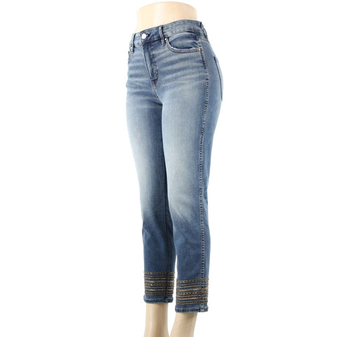 White House Black NEW $110 SLIM CROP  Sz 4 x 27 Denim Beaded Cotton Poly Jeans