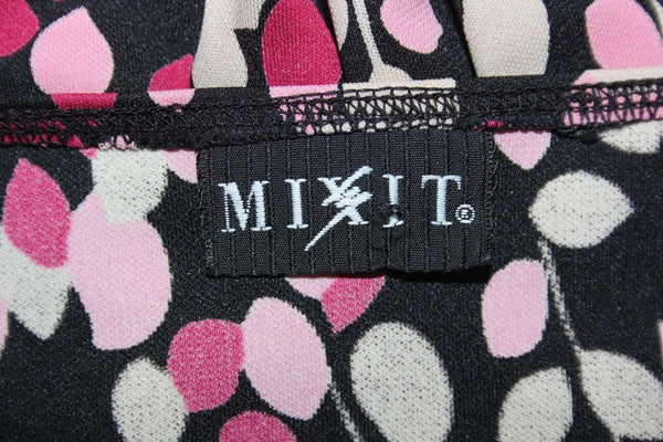 MIX IT Sz M Black Pink Beige Multi Polyester Faux Wrap Dress