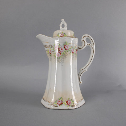 Chocolate Tea Pot Multi Color Floral Painted One Handle 9" Chocolate Tea Pot