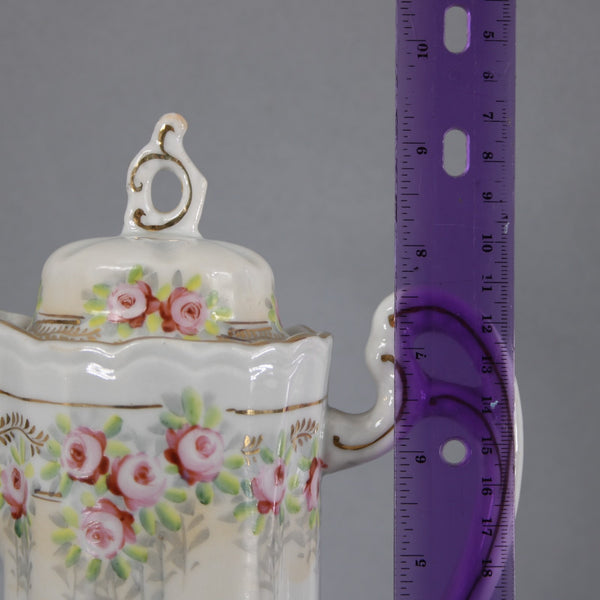 Chocolate Tea Pot Multi Color Floral Painted One Handle 9" Chocolate Tea Pot