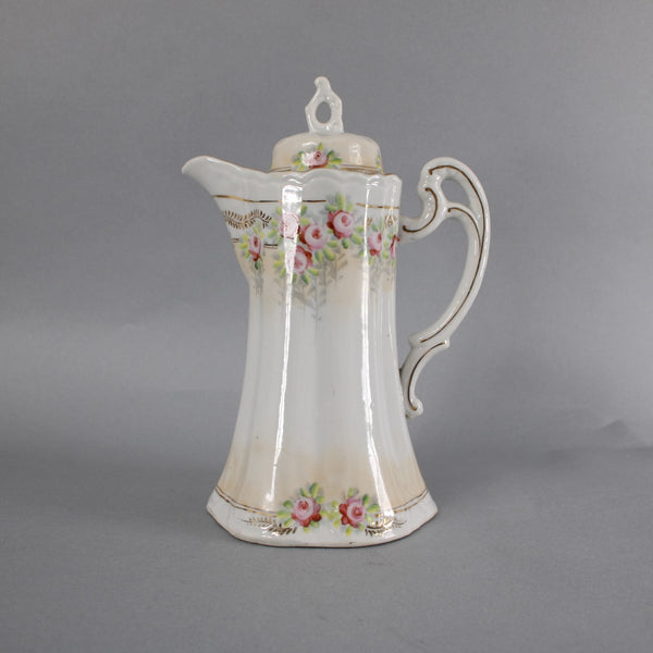 Chocolate Tea Pot Multi Color Floral Painted One Handle 9" Chocolate Tea Pot