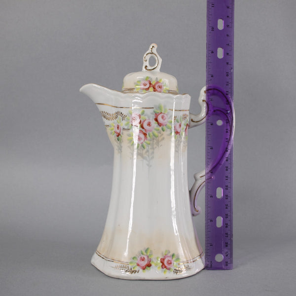 Chocolate Tea Pot Multi Color Floral Painted One Handle 9" Chocolate Tea Pot
