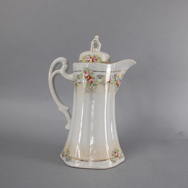 Chocolate Tea Pot Multi Color Floral Painted One Handle 9" Chocolate Tea Pot