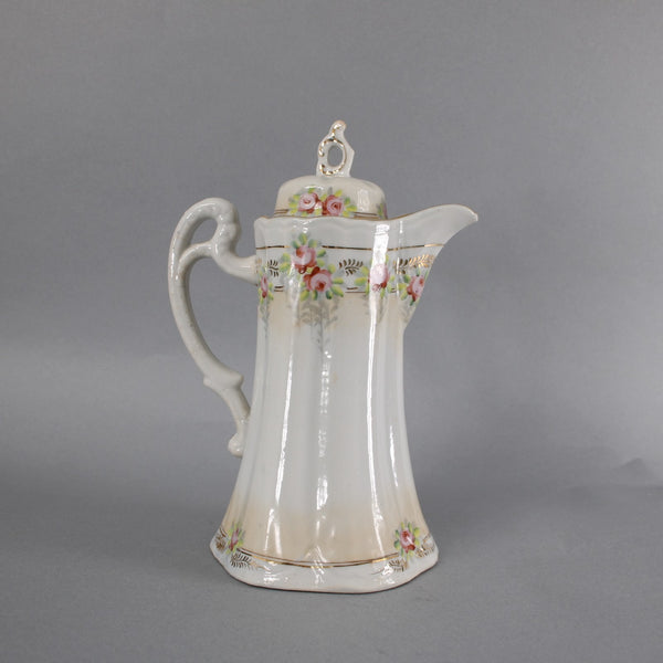Chocolate Tea Pot Multi Color Floral Painted One Handle 9" Chocolate Tea Pot
