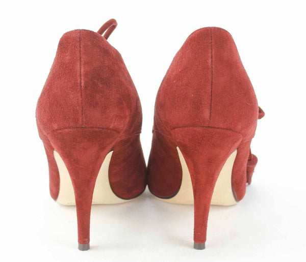 Bettye Mueller Sz 39 Rosewood Dark Rust Suede 4" Heel Lace-Up Tassel Heels
