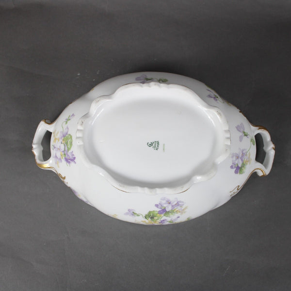 Limoges 12" x 8" White Purple Multicolor Porcelain Floral France Covered Server