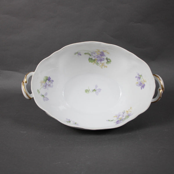Limoges 12" x 8" White Purple Multicolor Porcelain Floral France Covered Server