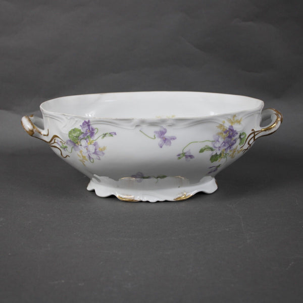 Limoges 12" x 8" White Purple Multicolor Porcelain Floral France Covered Server