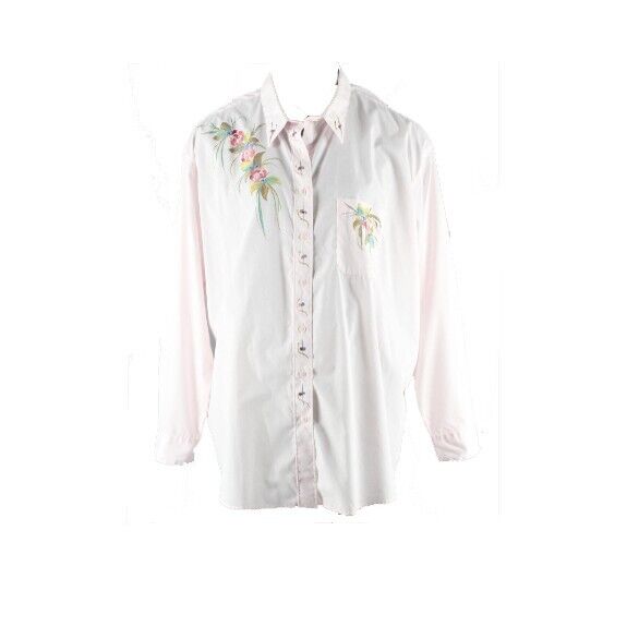 Ariels Sz 2X Pink Gold Multi Poly Cotton Blend Hand Painted Buttoned Top
