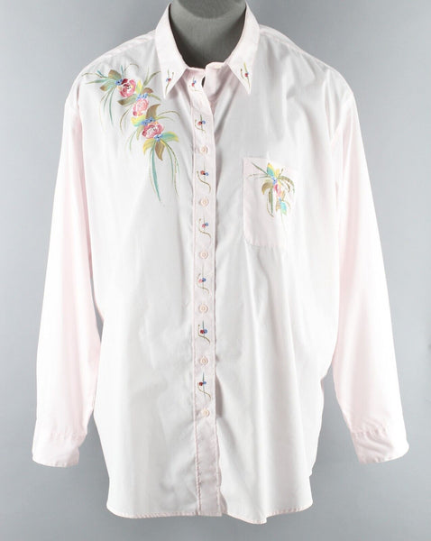 Ariels Sz 2X Pink Gold Multi Poly Cotton Blend Hand Painted Buttoned Top