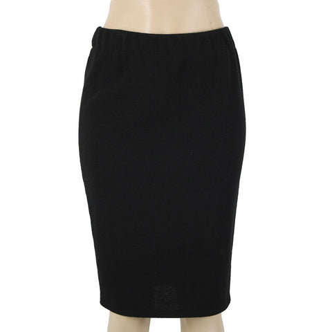 Toula Sz 4 Black Elastic Waist Knee Length Santana Knit Wool Rayon Pencil Skirt