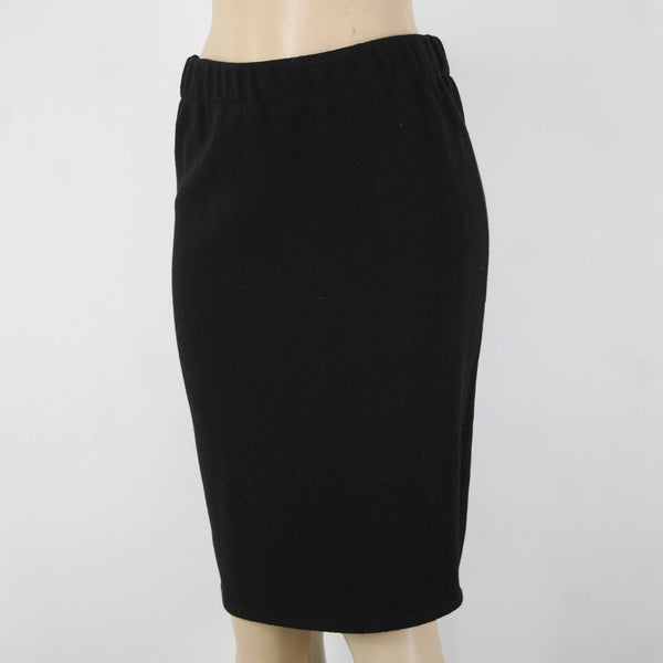 Toula Sz 4 Black Elastic Waist Knee Length Santana Knit Wool Rayon Pencil Skirt