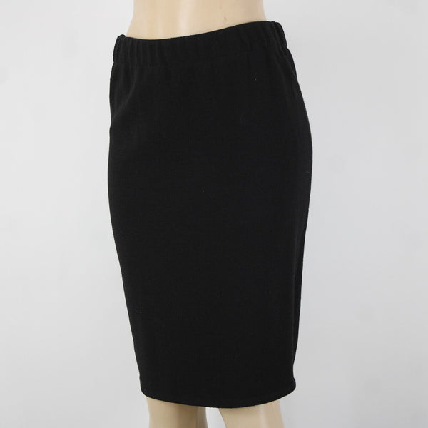 Toula Sz 4 Black Elastic Waist Knee Length Santana Knit Wool Rayon Pencil Skirt
