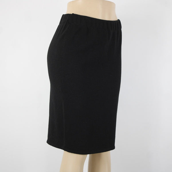 Toula Sz 4 Black Elastic Waist Knee Length Santana Knit Wool Rayon Pencil Skirt