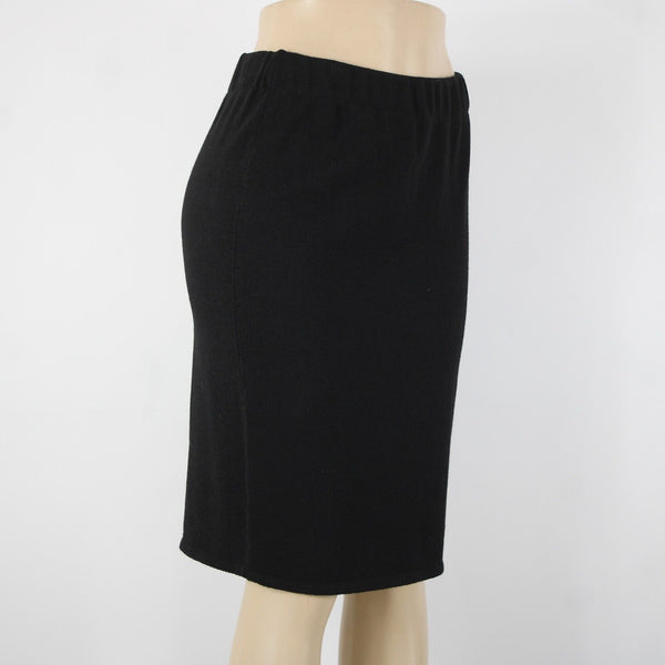 Toula Sz 4 Black Elastic Waist Knee Length Santana Knit Wool Rayon Pencil Skirt