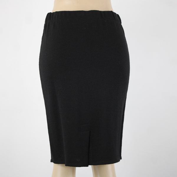 Toula Sz 4 Black Elastic Waist Knee Length Santana Knit Wool Rayon Pencil Skirt