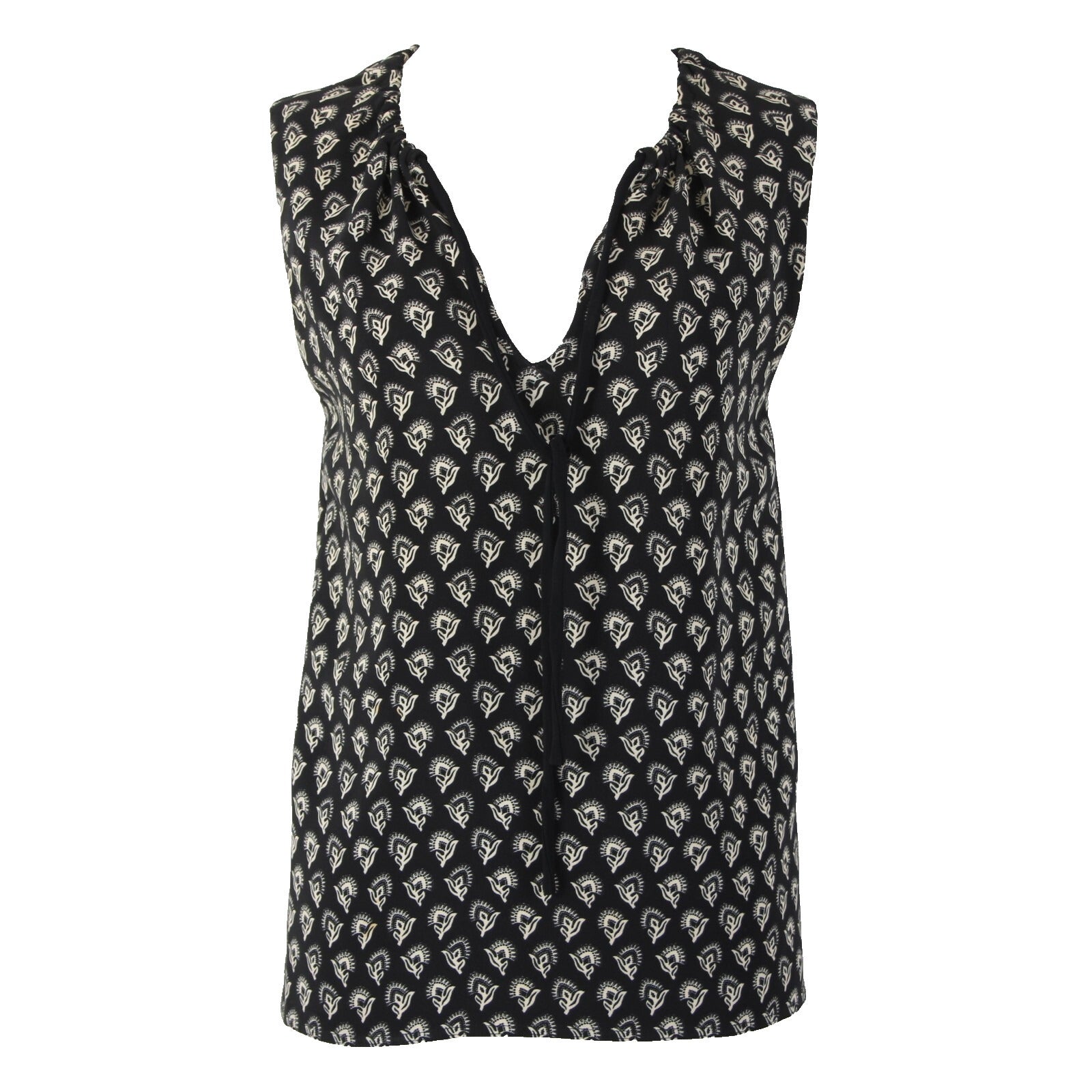 Proenza Schouler Sz 4 Black White V Neck Sleeveless Viscose Elastane Top