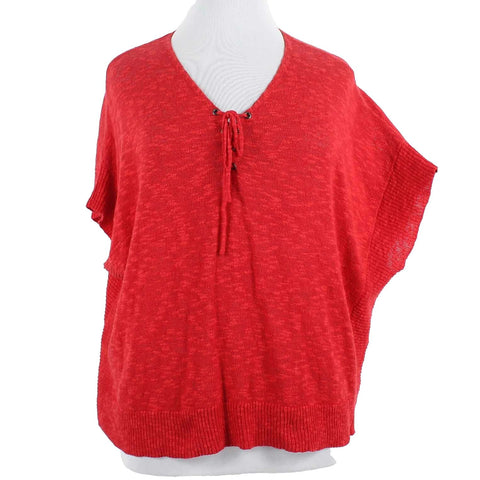 Moth NEW $70 Sz ML Red Drop Shoulder Knit Linen Cotton Blend Sweater Top