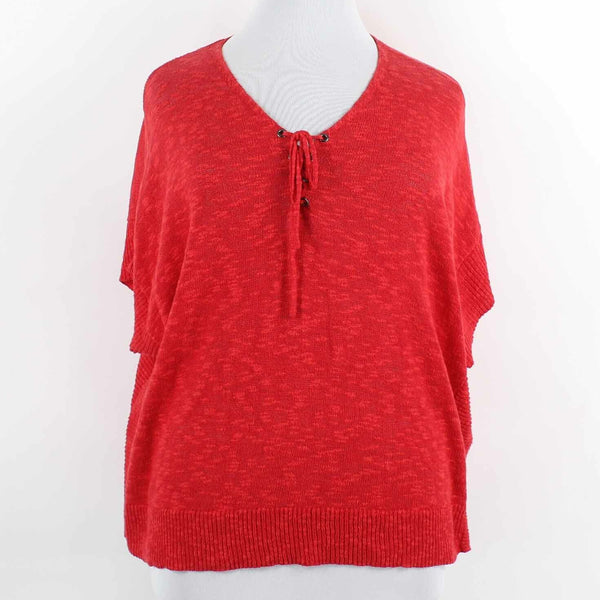 Moth NEW $70 Sz ML Red Drop Shoulder Knit Linen Cotton Blend Sweater Top