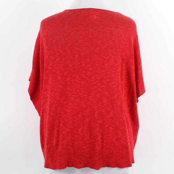 Moth NEW $70 Sz ML Red Drop Shoulder Knit Linen Cotton Blend Sweater Top