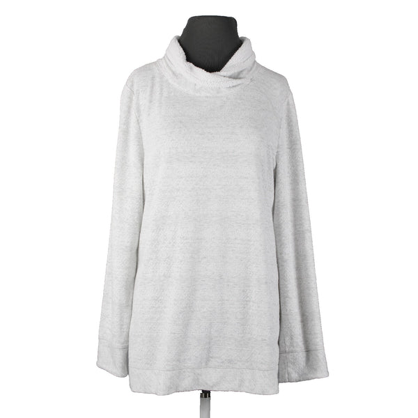 T By Talbots S L Gray White Collared Polyester Spandex Faux Fur Sweater