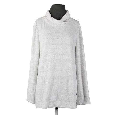 T By Talbots S L Gray White Collared Polyester Spandex Faux Fur Sweater