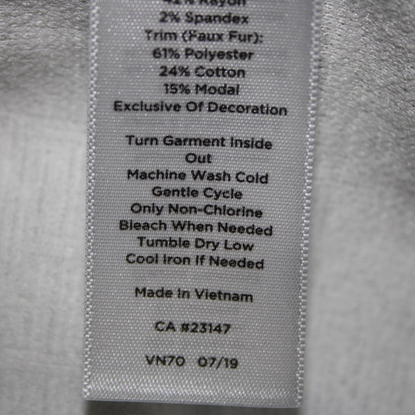T By Talbots S L Gray White Collared Polyester Spandex Faux Fur Sweater