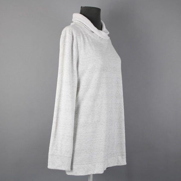 T By Talbots S L Gray White Collared Polyester Spandex Faux Fur Sweater