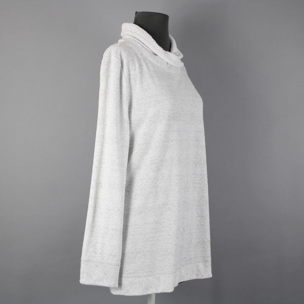 T By Talbots S L Gray White Collared Polyester Spandex Faux Fur Sweater