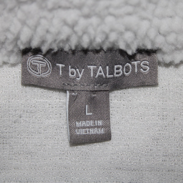 T By Talbots S L Gray White Collared Polyester Spandex Faux Fur Sweater