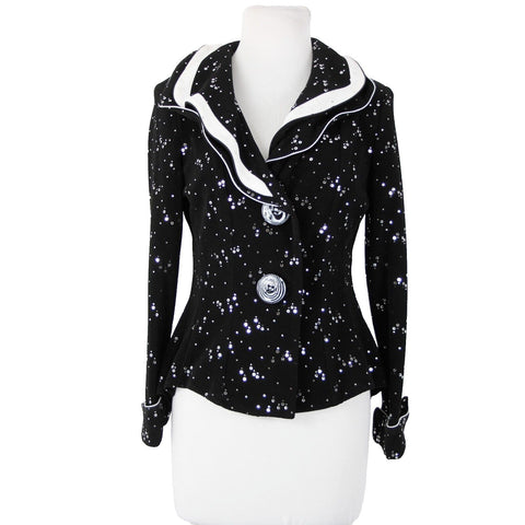 Song Sung Sz M Black White Silver Sequin Collared Acetate Spandex Jacket