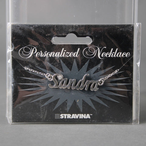 SANDRA NEW Name Silvertone Rhinestone 14.5" w 4.5" Multi Ring Ext Necklace